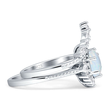Two Piece Round Halo Bridal Ring Created White Opal 925 Sterling Silver Wholesale
